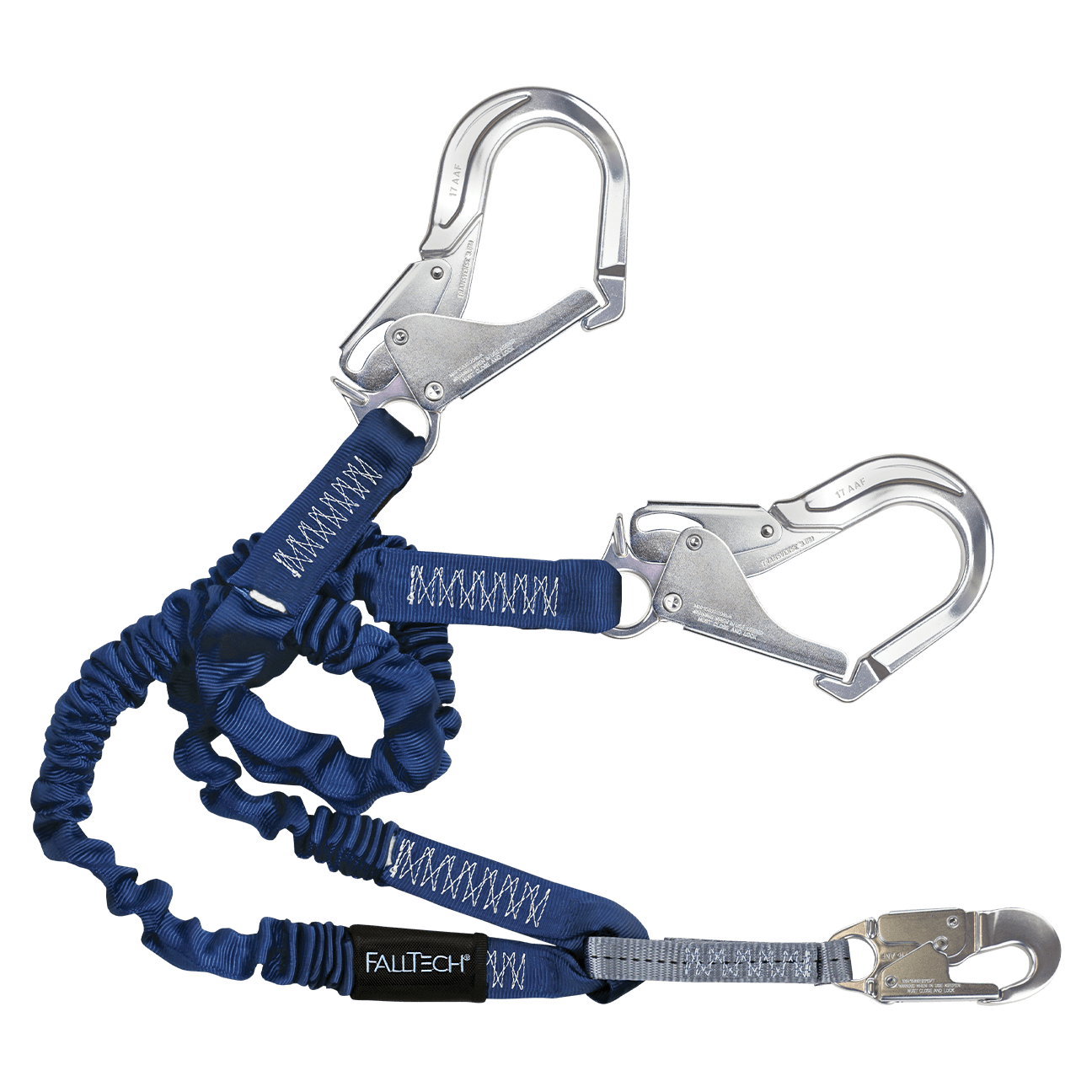 FallTech 4½' to 6' ElasTech Energy Absorbing Lanyard Double-leg with Aluminum Rebar Hooks - 8240Y3A