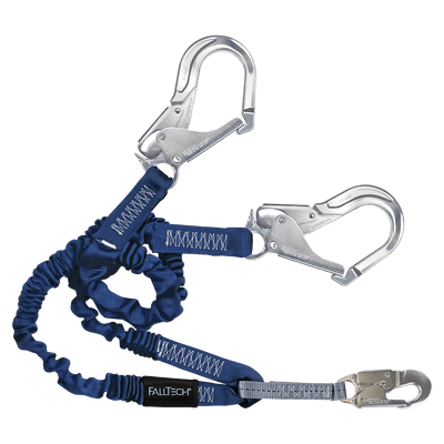 FallTech 41/2' to 6' ElasTech Energy Absorbing Lanyard Double-leg with Aluminum Rebar Hooks - 8240Y3A