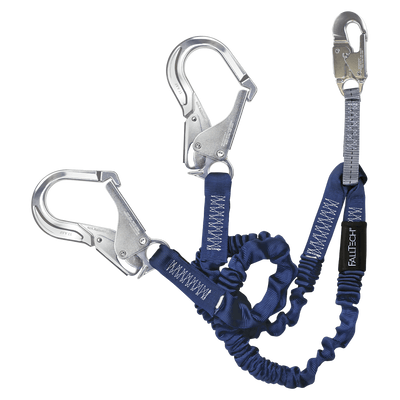 FallTech 4½' to 6' ElasTech Energy Absorbing Lanyard Double-leg with Aluminum Rebar Hooks - 8240Y3A