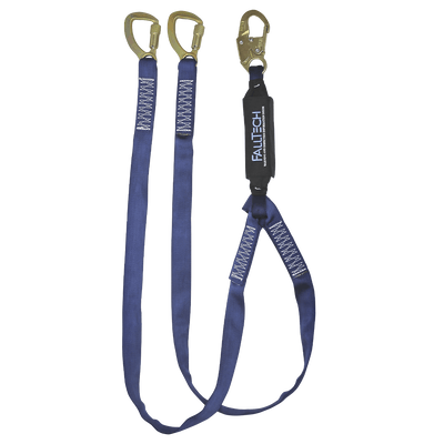 FallTech 6' WrapTech Energy Absorbing Lanyard Double-leg with Steel 5k Tie-back Carabiners - 8241Y