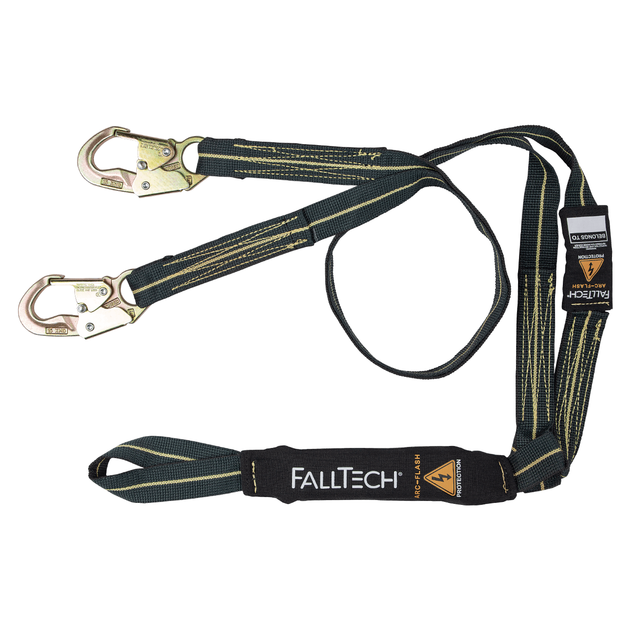 FallTech 6' Arc Flash Energy Absorbing Lanyard Double-leg with Choke-loop with Steel Snap Hooks - 8242YL
