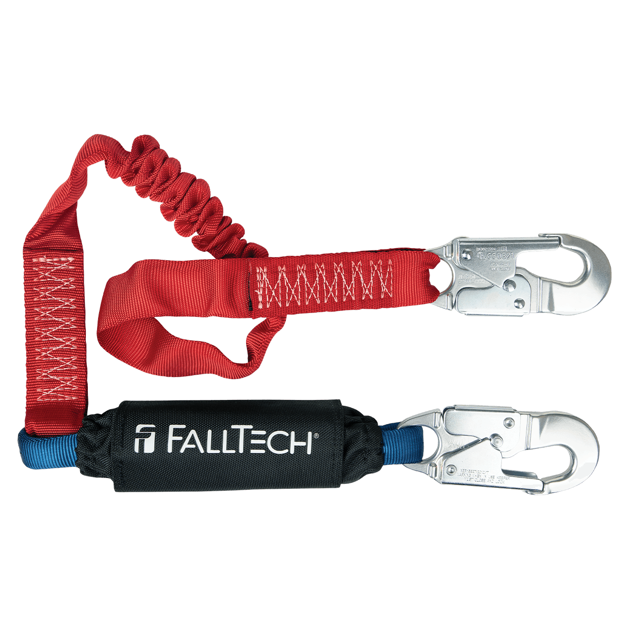 FallTech 6' Ironman 12' free fall Elasticated Energy Absorbing Lanyard Single-leg with Aluminum Snap Hooks - 8247EA
