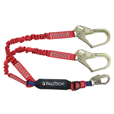 FallTech 6' Ironman 12' free fall Elasticated Energy Absorbing Lanyard Double-leg with SRL D-ring - 8247ELY3D