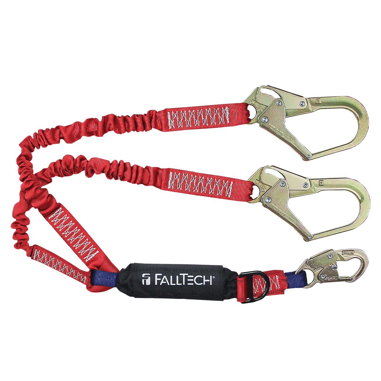 FallTech 6' Ironman 12' free fall Elasticated Energy Absorbing Lanyard Double-leg with SRL D-ring - 8247ELY3D