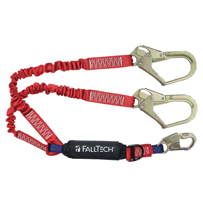 FallTech 6' Ironman 12' free fall Elasticated Energy Absorbing Lanyard Double-leg with SRL D-ring - 8247ELY3D
