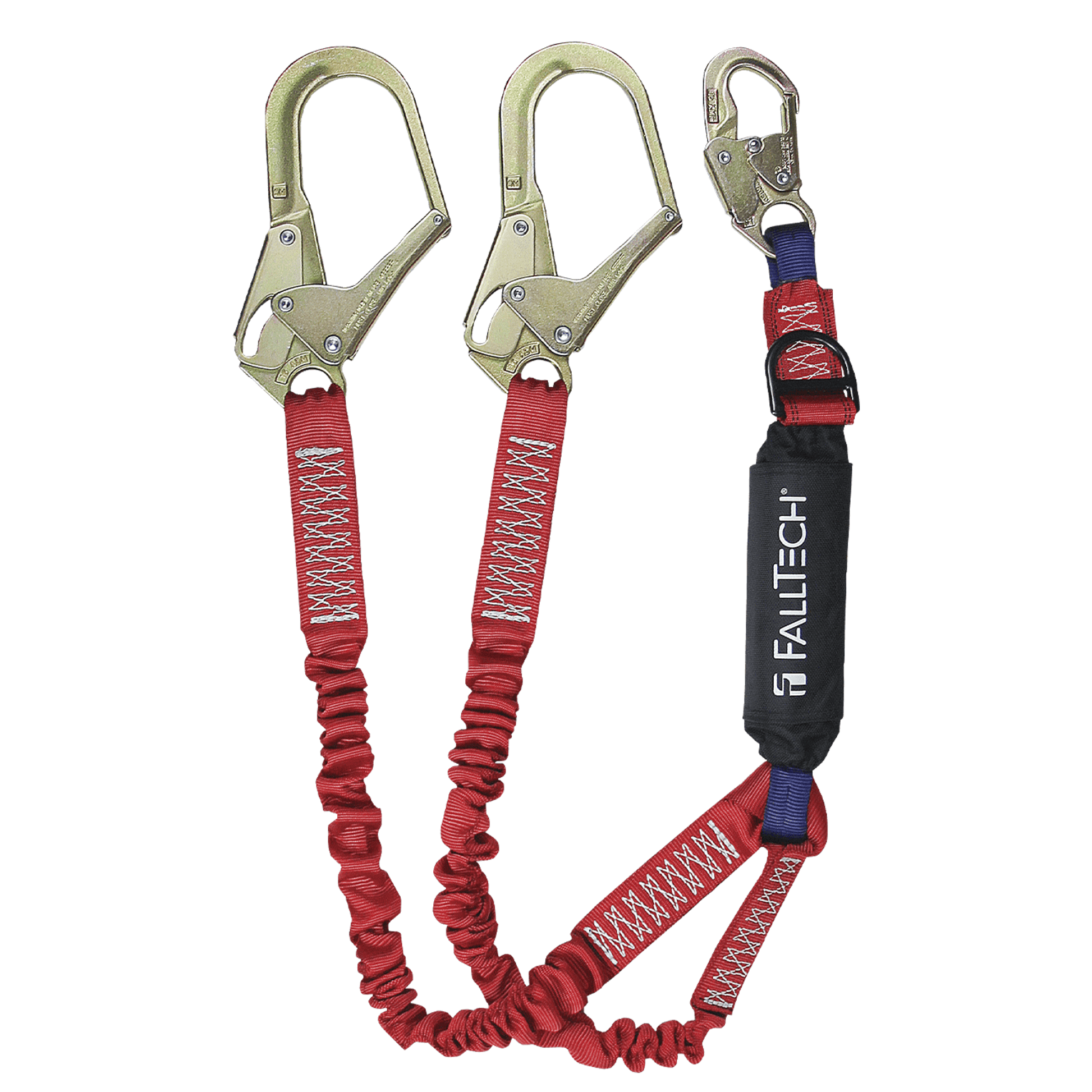 FallTech 6' Ironman 12' free fall Elasticated Energy Absorbing Lanyard Double-leg with SRL D-ring - 8247ELY3D