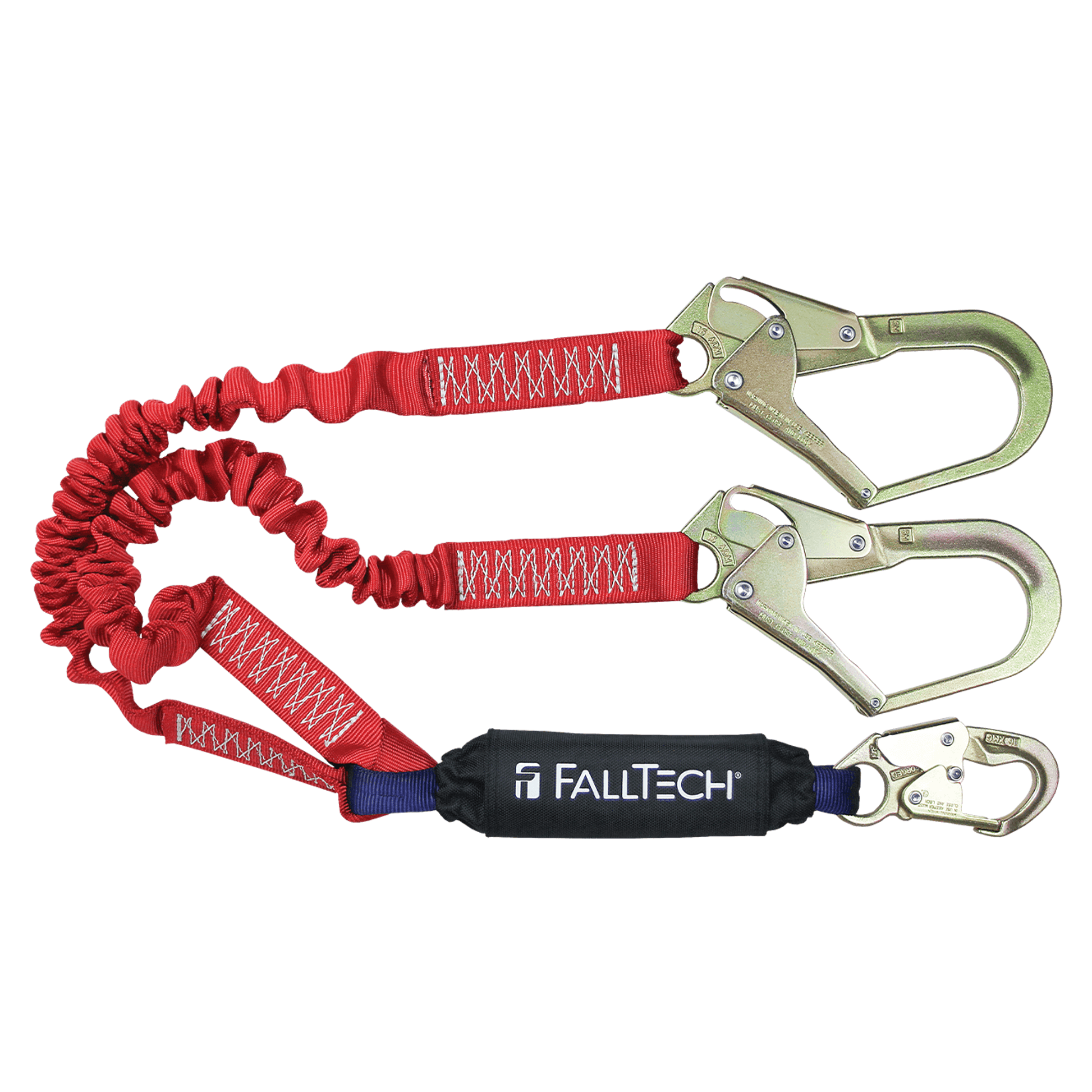 FallTech 6' Ironman 12' free fall Elasticated Energy Absorbing Lanyard Double-leg with Steel Connectors - 8247EY3