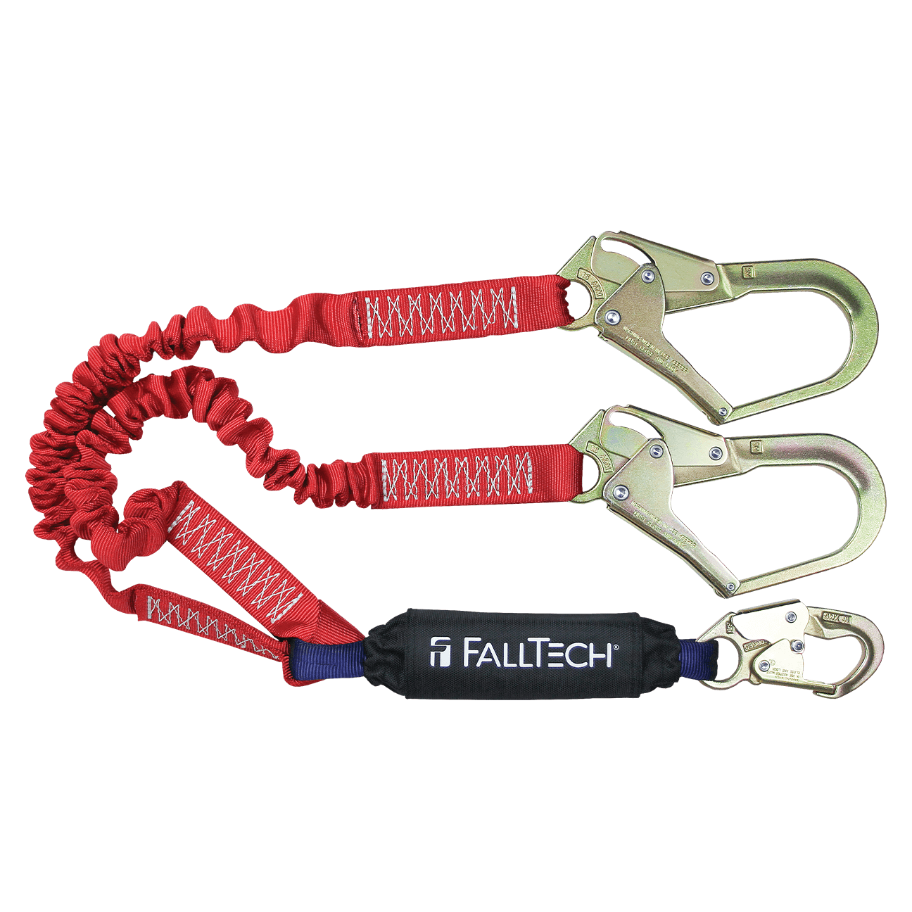 FallTech 6' Ironman 12' free fall Elasticated Energy Absorbing Lanyard Double-leg with Steel Connectors - 8247EY3