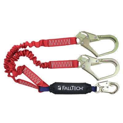 FallTech 6' Ironman 12' free fall Elasticated Energy Absorbing Lanyard Double-leg with Steel Connectors - 8247EY3