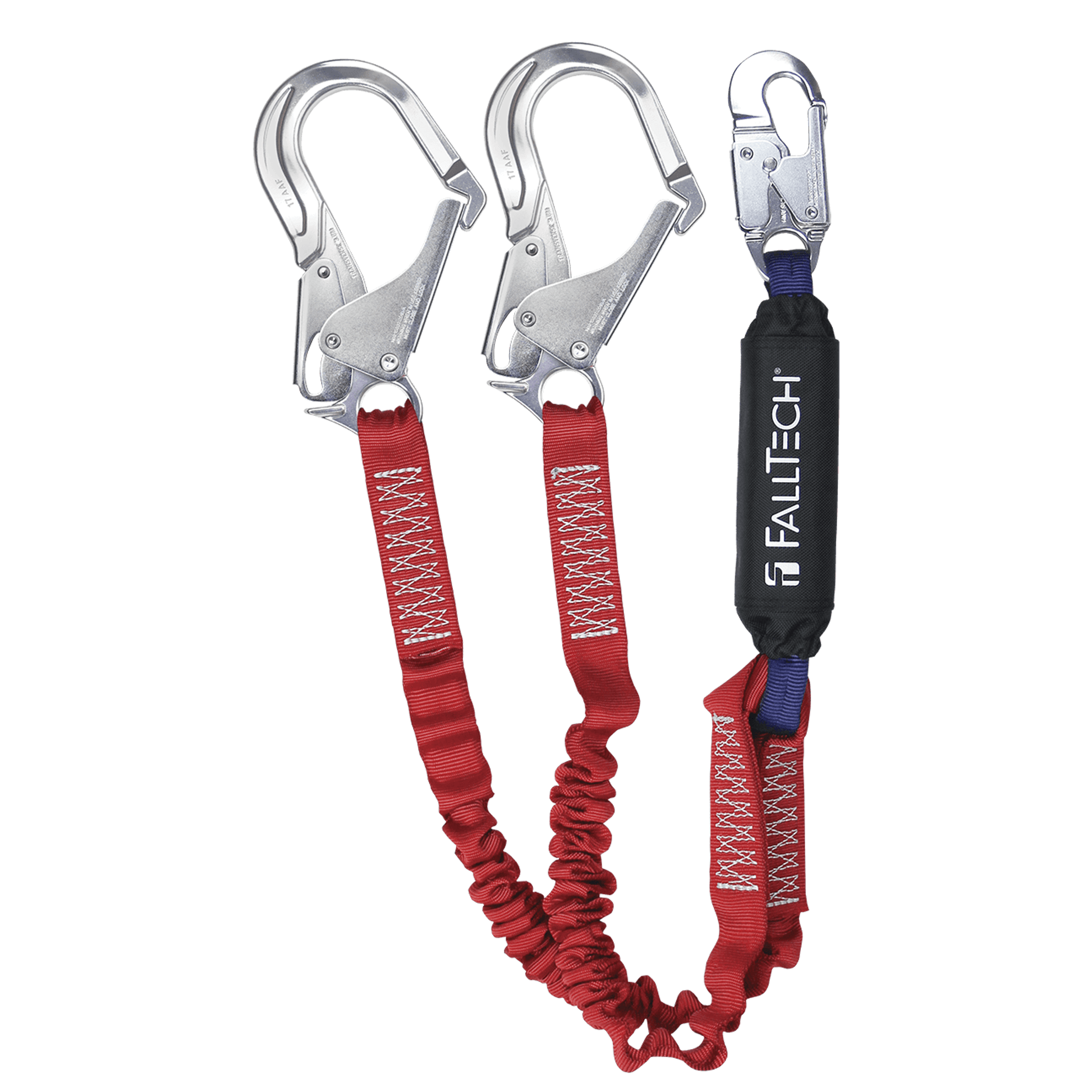 FallTech 6' Ironman 12' free fall Elasticated Energy Absorbing Lanyard Double-leg with Aluminum Connectors - 8247EY3A