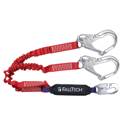 FallTech 6' Ironman 12' free fall Elasticated Energy Absorbing Lanyard Double-leg with Aluminum Connectors - 8247EY3A
