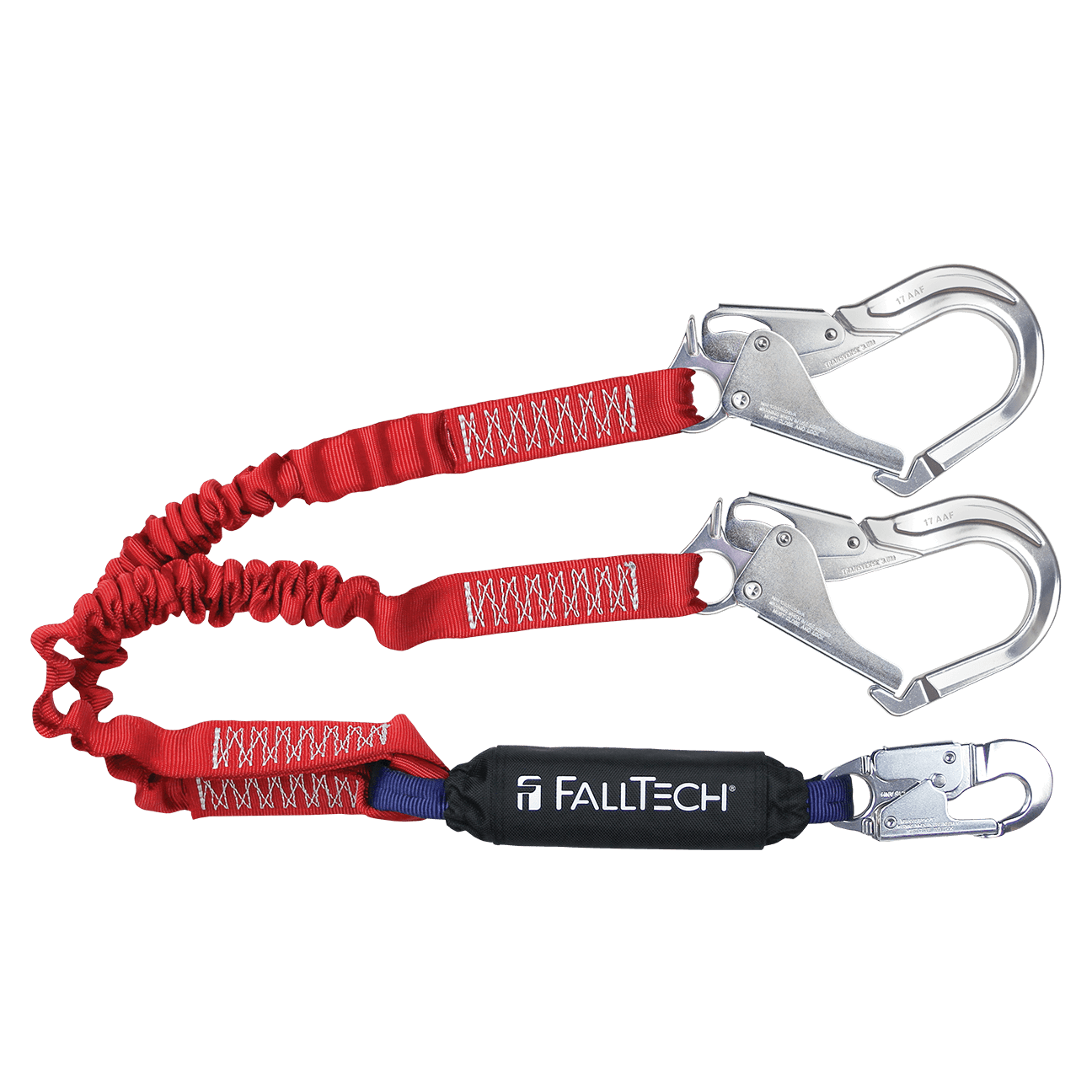 FallTech 6' Ironman 12' free fall Elasticated Energy Absorbing Lanyard Double-leg with Aluminum Connectors - 8247EY3A