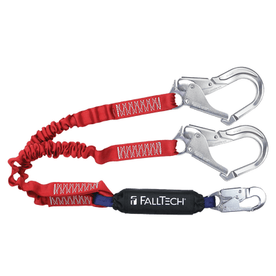 FallTech 6' Ironman 12' free fall Elasticated Energy Absorbing Lanyard Double-leg with Aluminum Connectors - 8247EY3A