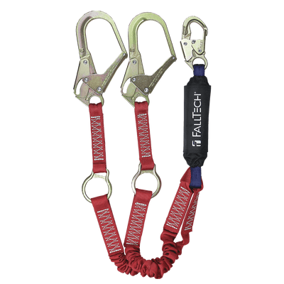 FallTech 6' Ironman 12' free fall Elasticated Energy Absorbing Lanyard Double-leg with Rescue D-rings - 8247EY3R