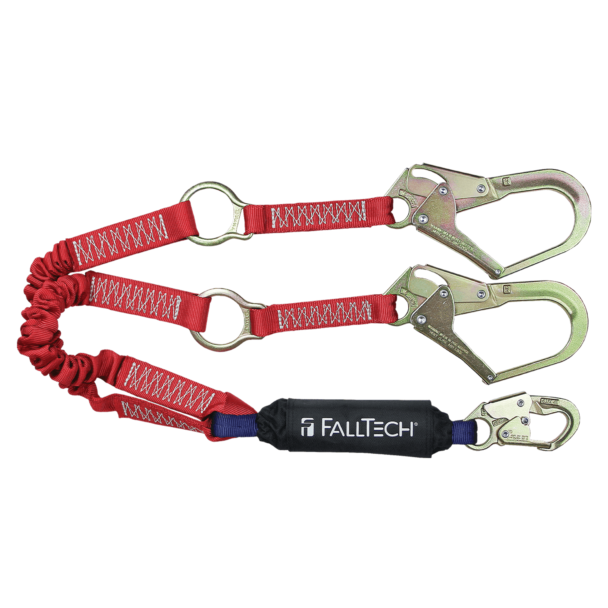 FallTech 6' Ironman 12' free fall Elasticated Energy Absorbing Lanyard Double-leg with Rescue D-rings - 8247EY3R