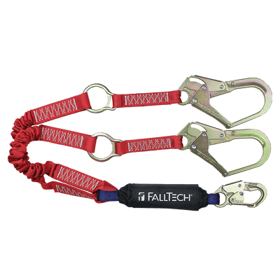 FallTech 6' Ironman 12' free fall Elasticated Energy Absorbing Lanyard Double-leg with Rescue D-rings - 8247EY3R