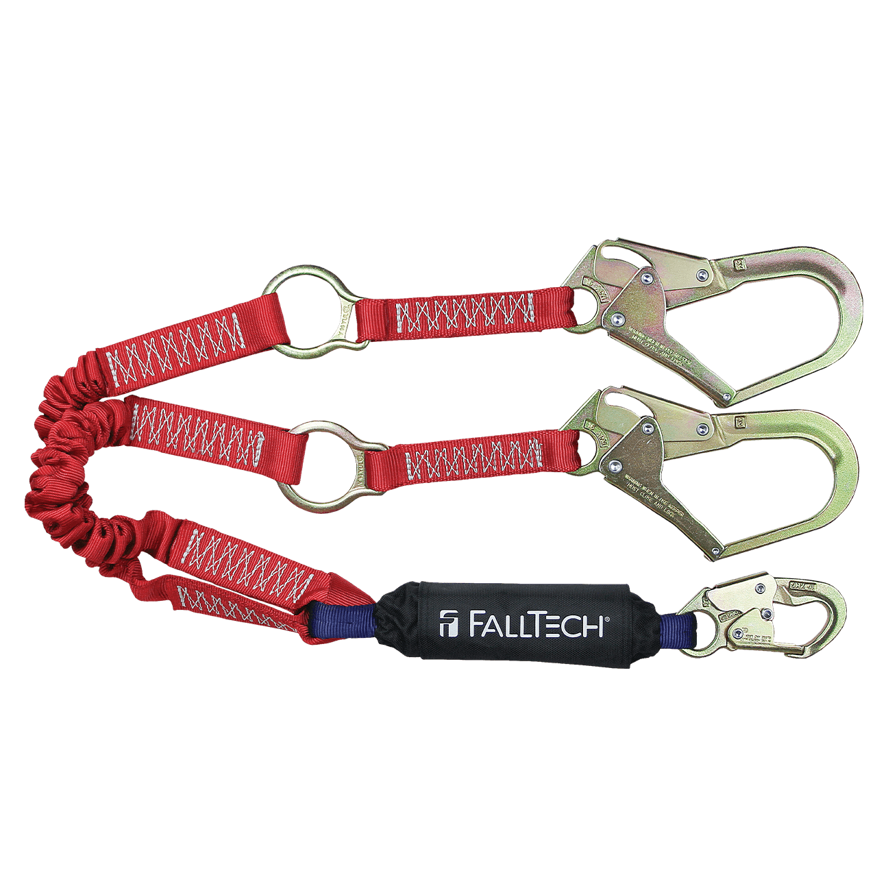 FallTech 6' Ironman 12' free fall Elasticated Energy Absorbing Lanyard Double-leg with Rescue D-rings - 8247EY3R