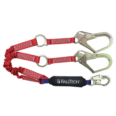 FallTech 6' Ironman 12' free fall Elasticated Energy Absorbing Lanyard Double-leg with Rescue D-rings - 8247EY3R