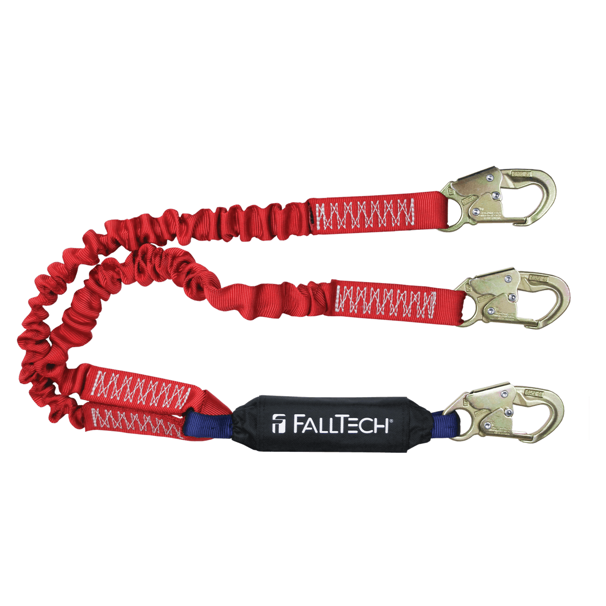 FallTech 6' Ironman 12' free fall Elasticated Energy Absorbing Lanyard Double-leg with Steel Snap Hooks - 8247EY