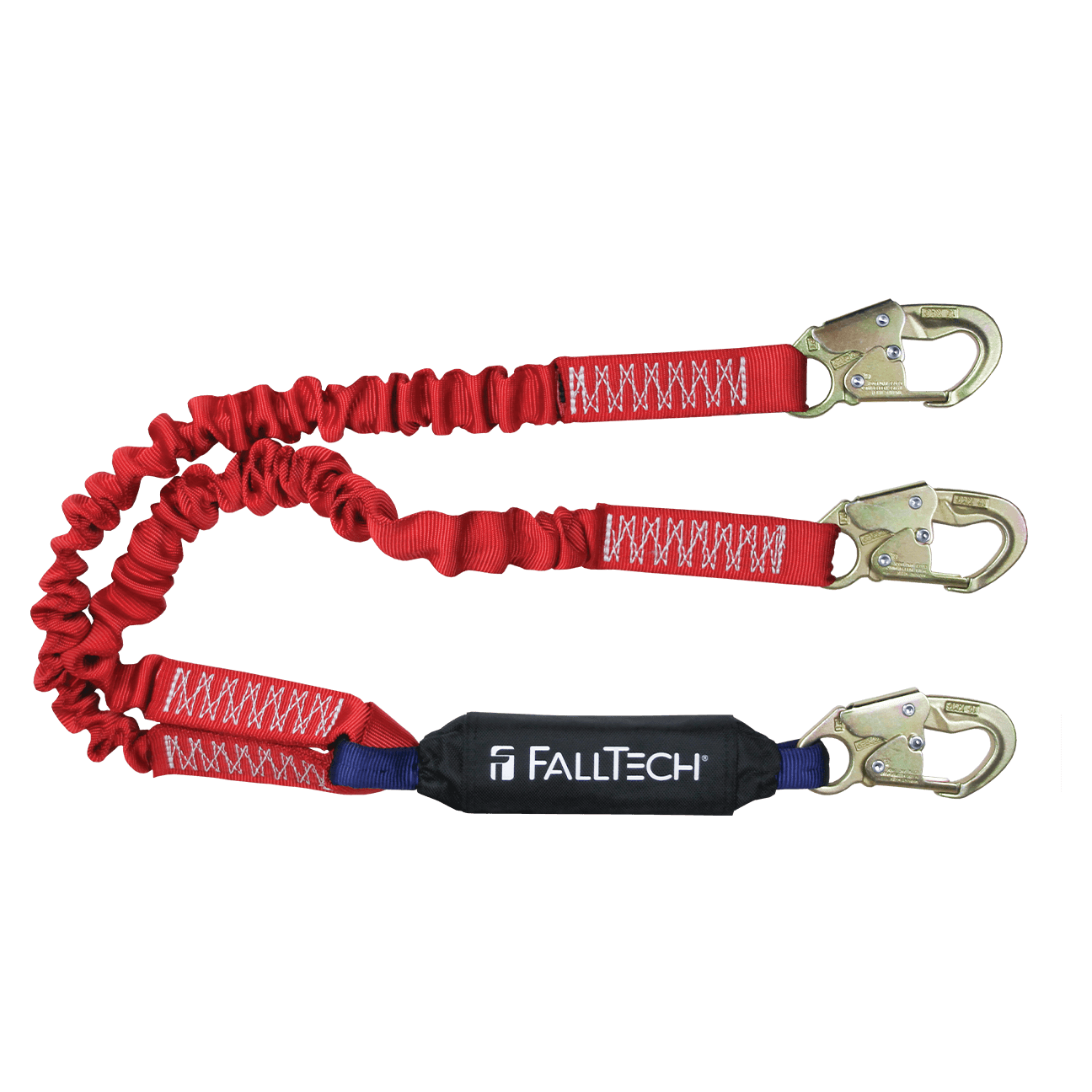 FallTech 6' Ironman 12' free fall Elasticated Energy Absorbing Lanyard Double-leg with Steel Snap Hooks - 8247EY
