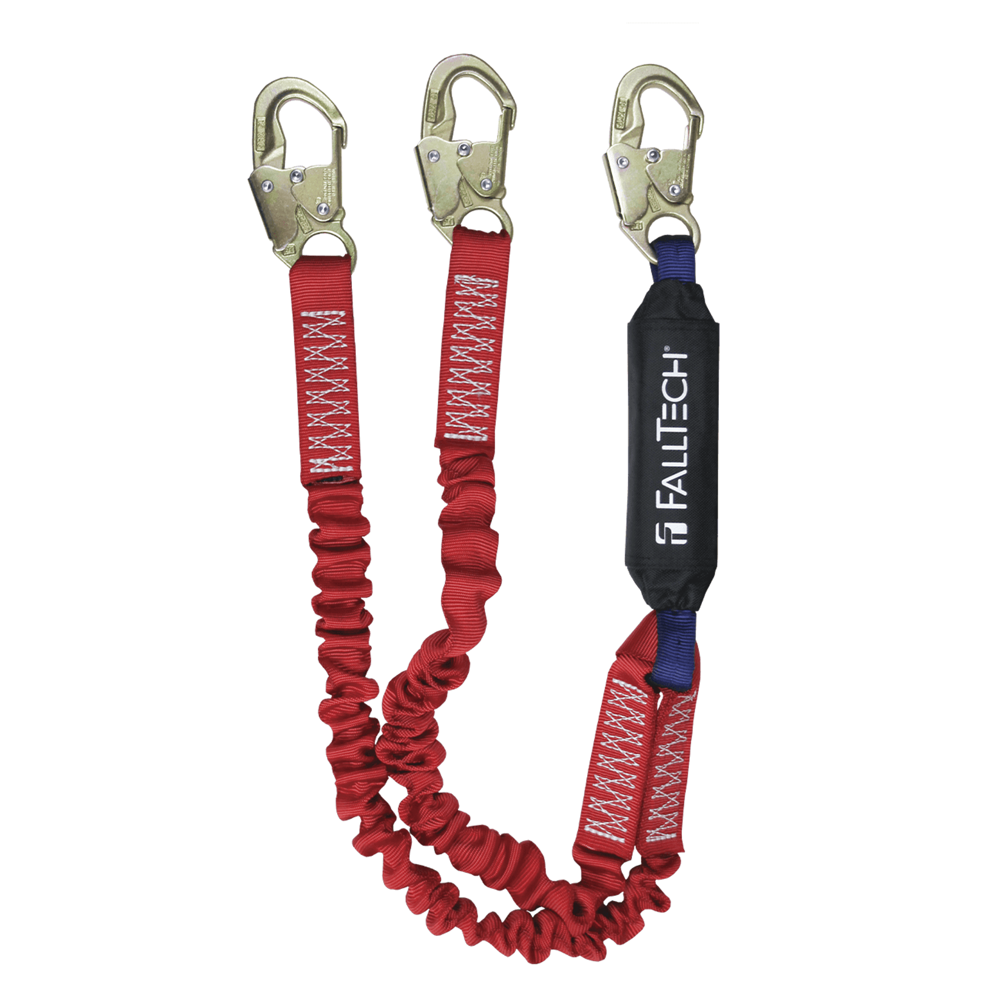 FallTech 6' Ironman 12' free fall Elasticated Energy Absorbing Lanyard Double-leg with Steel Snap Hooks - 8247EY