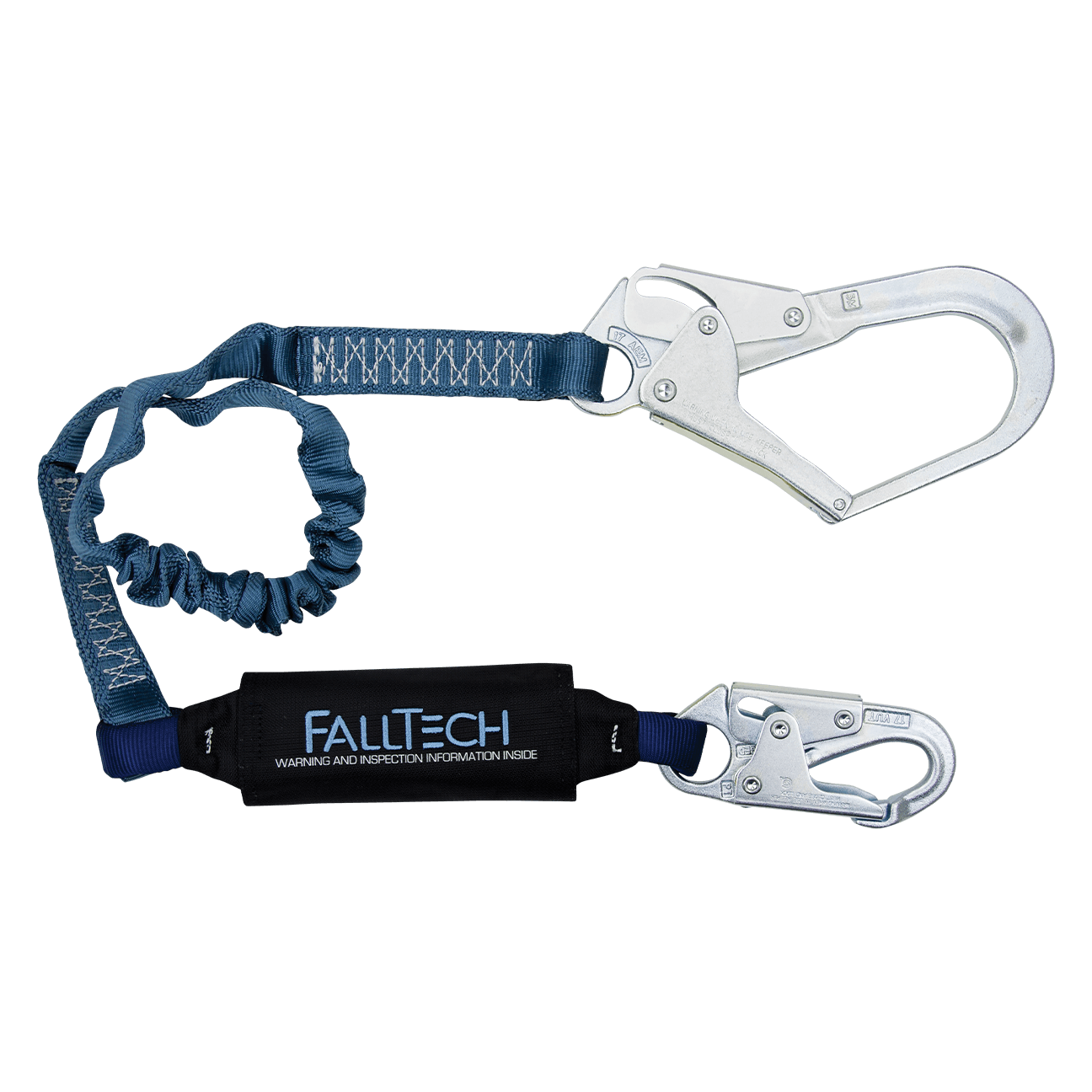 FallTech 4½' to 6' ViewPack Elastic Energy Absorbing Lanyard Single-leg with Steel Connectors - 8256EL3