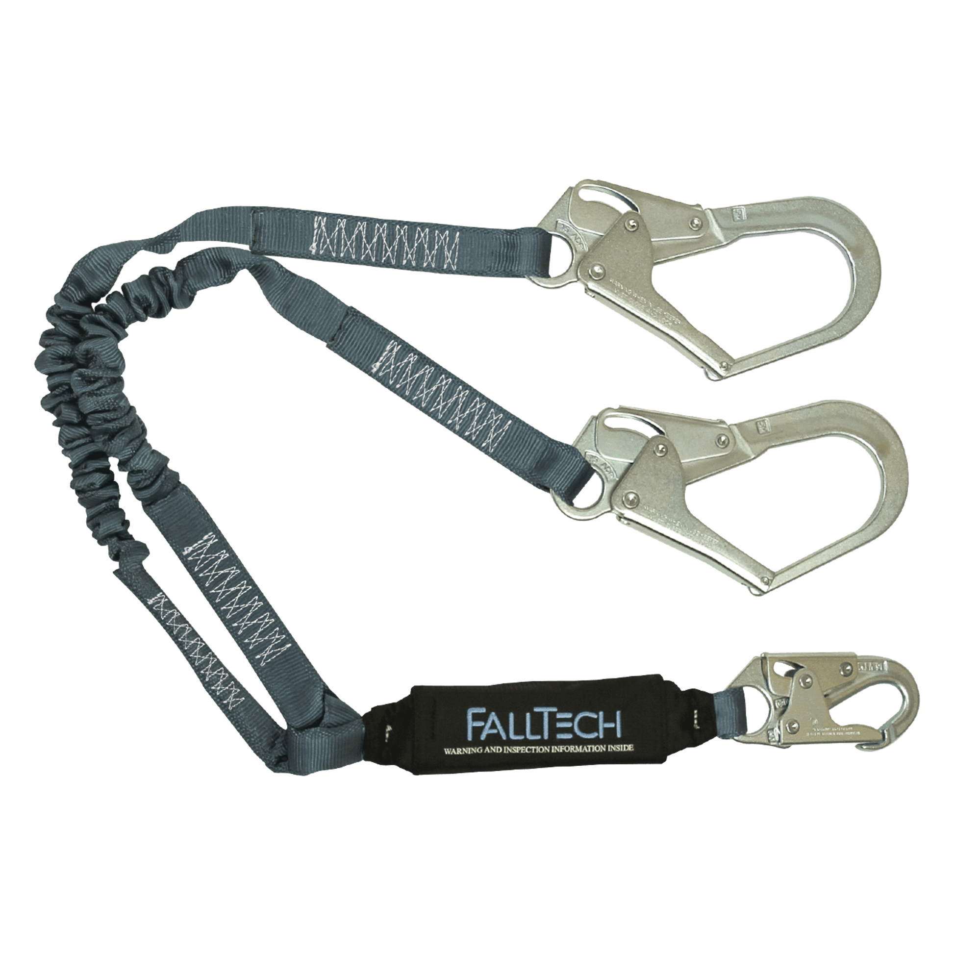 FallTech 4½' to 6' ViewPack Elastic Energy Absorbing Lanyard Double-leg with Steel Connectors - 8256ELY3