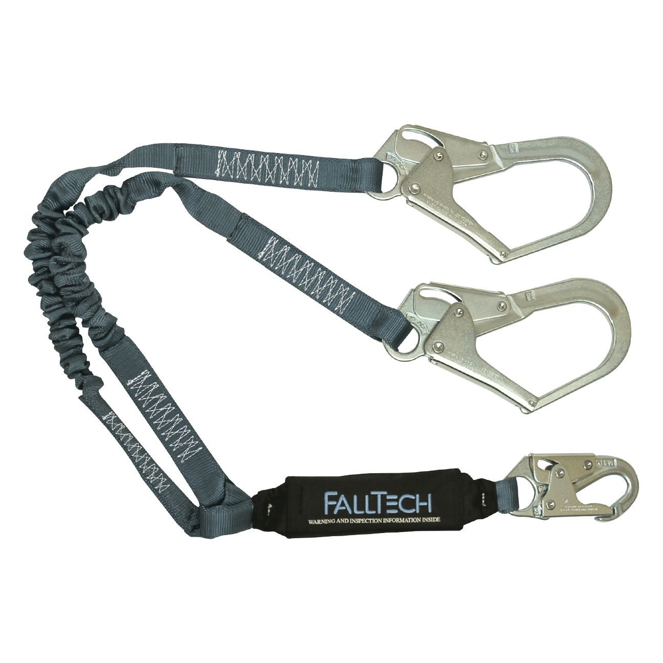 FallTech 4½' to 6' ViewPack Elastic Energy Absorbing Lanyard Double-leg with Steel Connectors - 8256ELY3