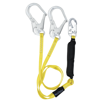 FallTech 6' Soft Pack FT Basic Energy Absorbing Lanyard Double-leg with Steel Connectors - 8256LTY3