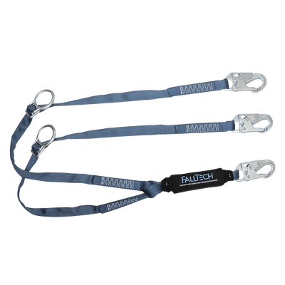 FallTech 6' ViewPack Tie-back Energy Absorbing Lanyard Double-leg with Steel Snap Hooks - 826082D