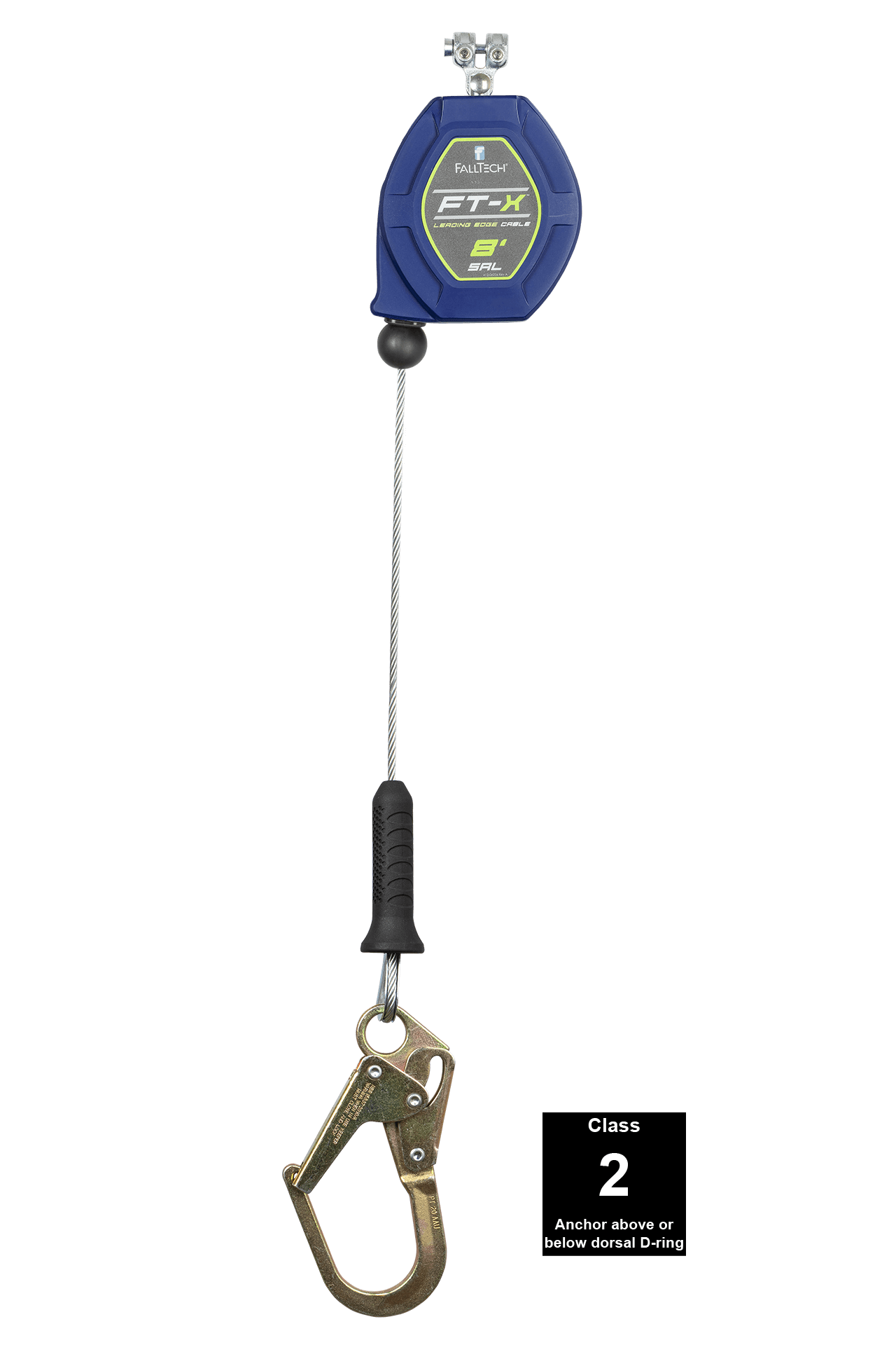 FallTech 8' FT-X Cable Class 2 Leading Edge Personal SRL - Replacement-leg with Steel Mini Rebar Hooks - 82808RP0