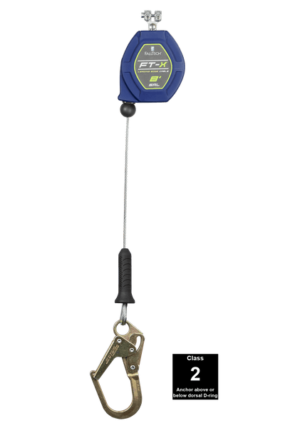 FallTech 8' FT-X Cable Class 2 Leading Edge Personal SRL - Replacement-leg with Steel Mini Rebar Hooks - 82808RP0