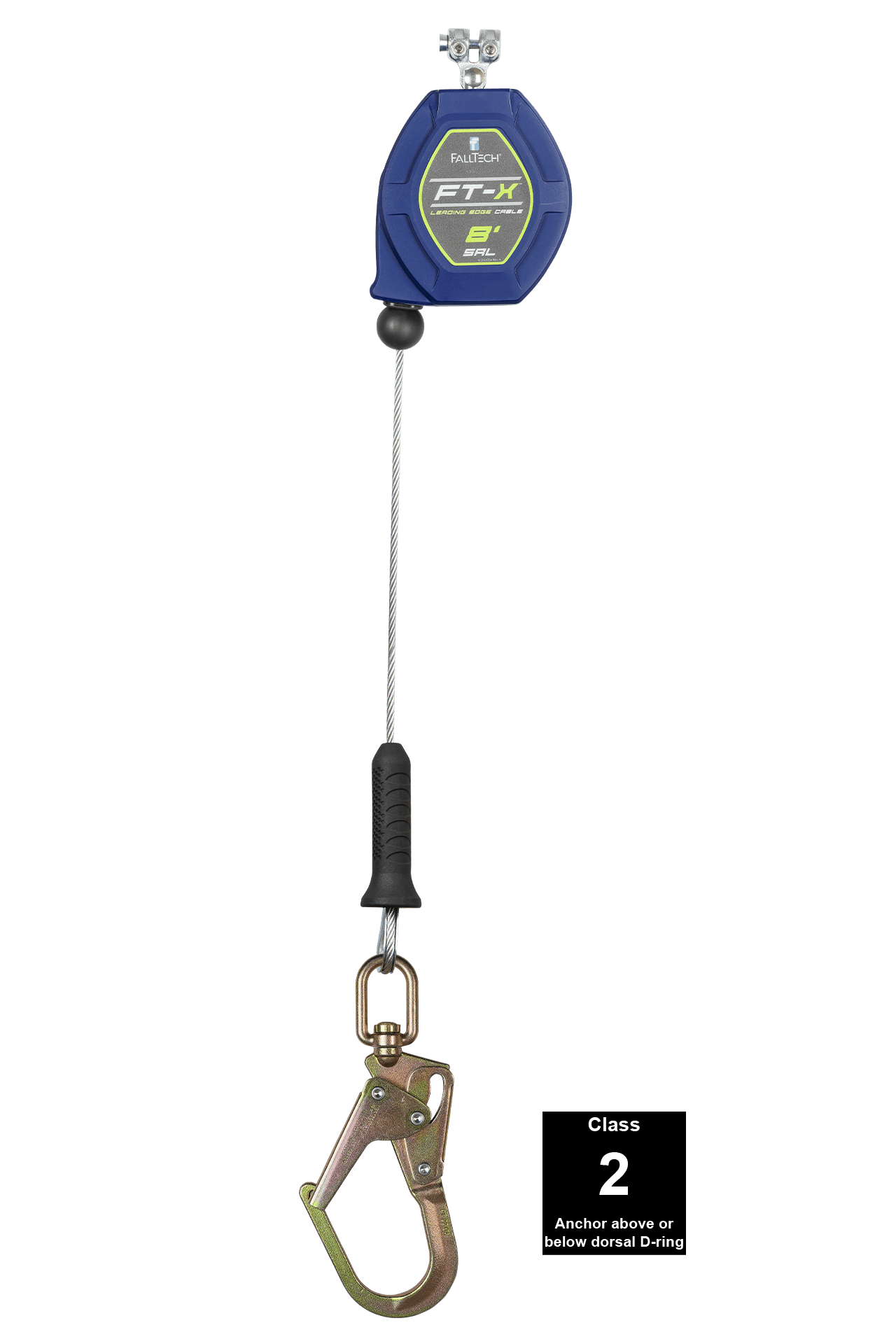 FallTech 8' FT-X Cable Class 2 Leading Edge Personal SRL - Replacement-leg with Steel Swivel Mini Rebar Hook - 82808RP0S