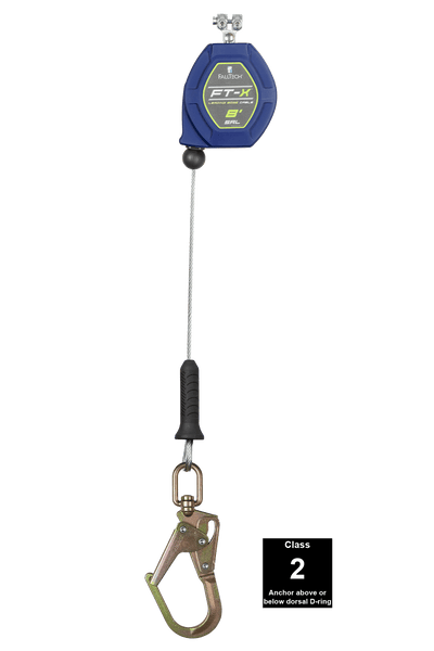 FallTech 8' FT-X Cable Class 2 Leading Edge Personal SRL - Replacement-leg with Steel Swivel Mini Rebar Hook - 82808RP0S