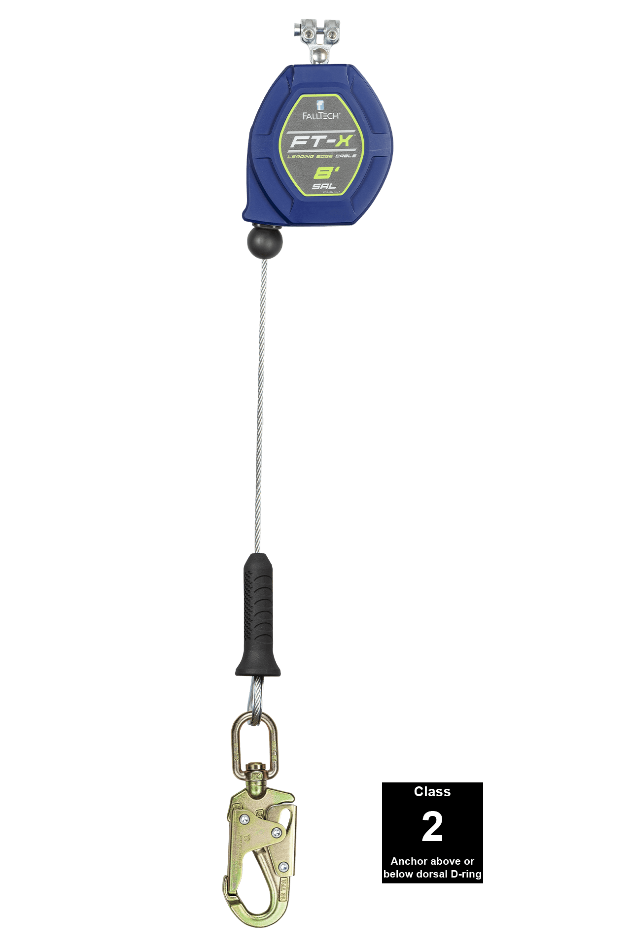 FallTech 8' FT-X Cable Class 2 Leading Edge Personal SRL - Replacement-leg with Steel Swivel Snap Hooks - 82808RP2