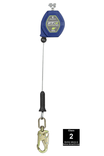 FallTech 8' FT-X Cable Class 2 Leading Edge Personal SRL - Replacement-leg with Steel Swivel Snap Hooks - 82808RP2