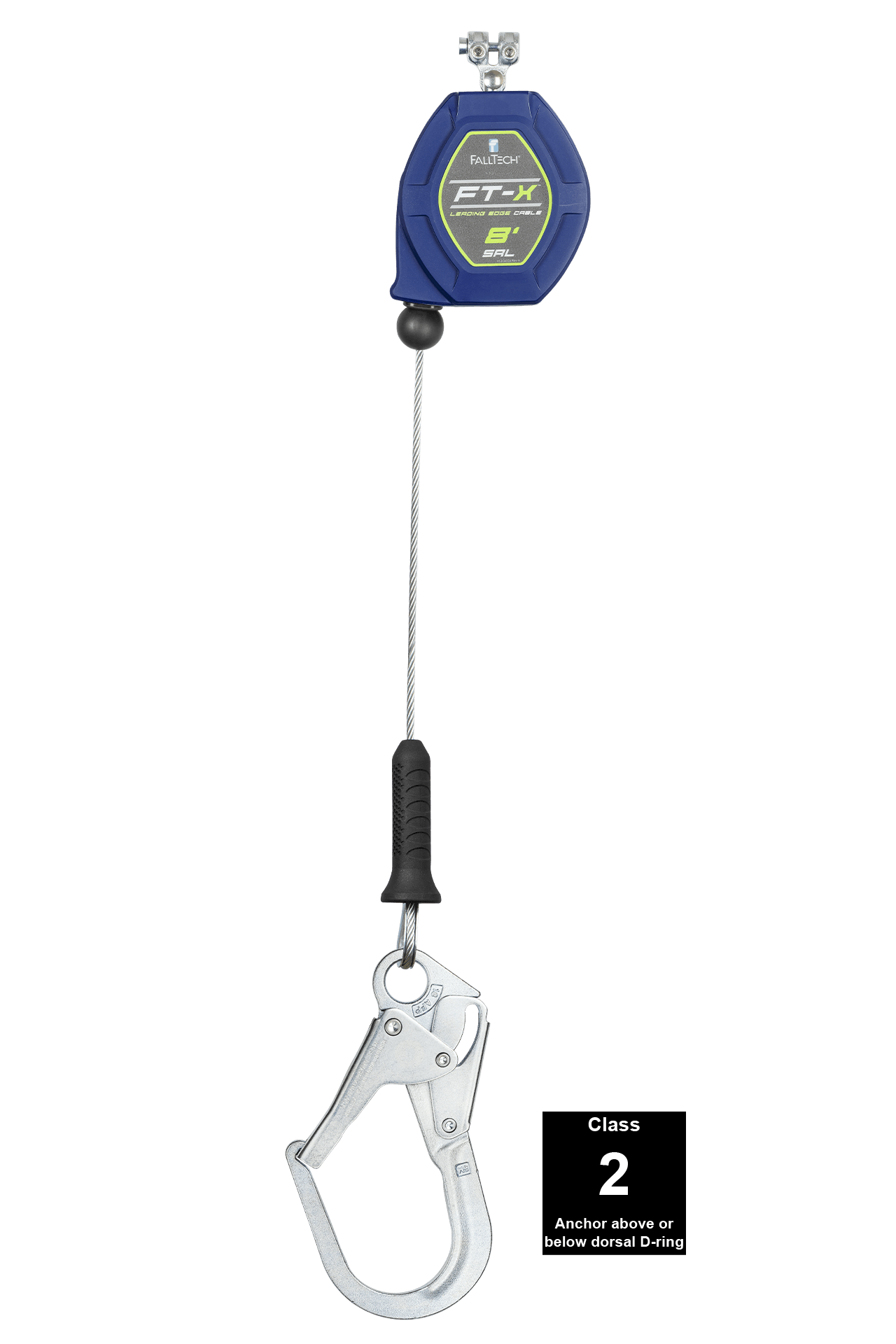 FallTech 8' FT-X Cable Class 2 Leading Edge Personal SRL - Replacement-leg with Steel Rebar Hooks - 82808RP3