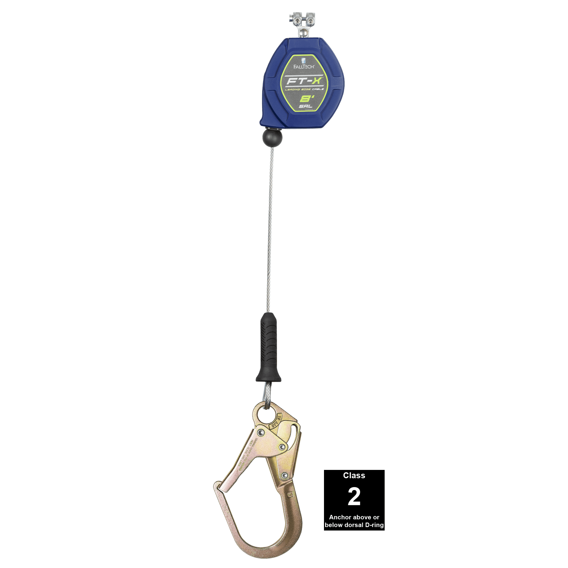 FallTech 8' FT-X Cable Class 2 Leading Edge Personal SRL - Replacement-leg with Steel Narrow Nose Rebar Hook - 82808RP3F