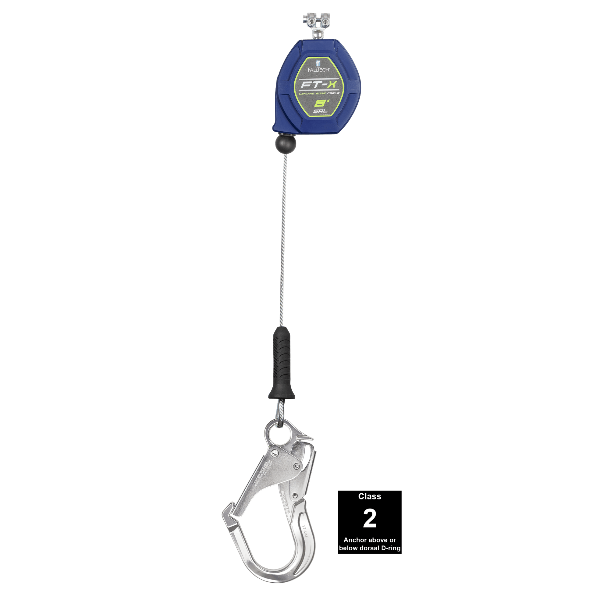 FallTech 8' FT-X Cable Class 2 Leading Edge Personal SRL - Replacement-leg with Aluminum Rebar Hooks - 82808RP5
