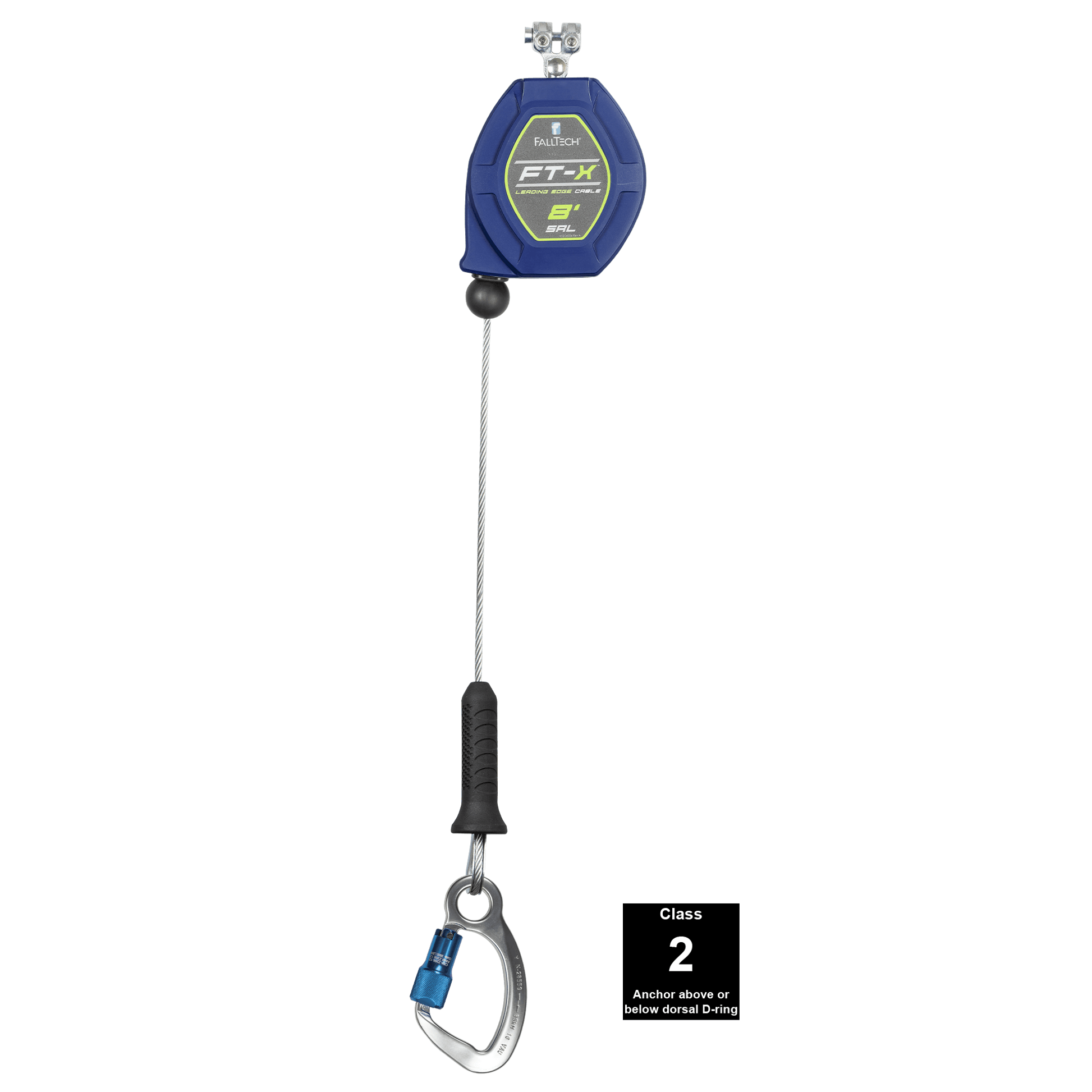 FallTech 8' FT-X Cable Class 2 Leading Edge Personal SRL - Replacement-leg with Aluminum CE Carabiners - 82808RP6