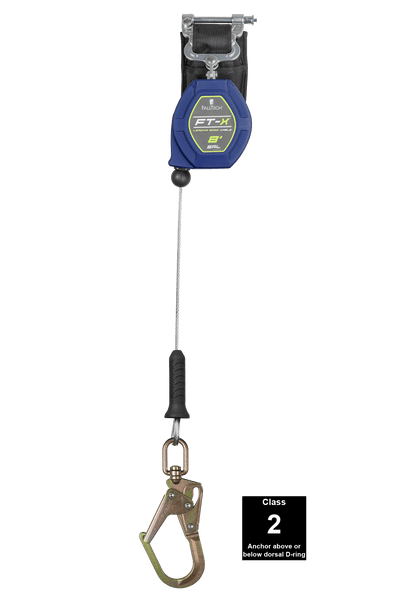FallTech 8' FT-X Cable Class 2 Leading Edge Personal SRL - Single-leg with Steel Swivel Mini Rebar Hook - 82808SP0S