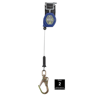 FallTech 8' FT-X Cable Class 2 Leading Edge Personal SRL - Single-leg with Steel Swivel Mini Rebar Hook - 82808SP0S