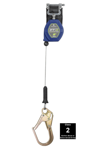 FallTech 8' FT-X Cable Class 2 Leading Edge Personal SRL - Single-leg with Steel Narrow Nose Rebar Hook - 82808SP3F