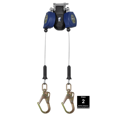 FallTech 8' FT-X Cable Class 2 Leading Edge Personal SRL - Twin-leg with Steel Swivel Mini Rebar Hook - 82808TP0S