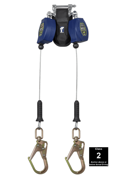 FallTech 8' FT-X Cable Class 2 Leading Edge Personal SRL - Twin-leg with Steel Swivel Mini Rebar Hook - 82808TP0S