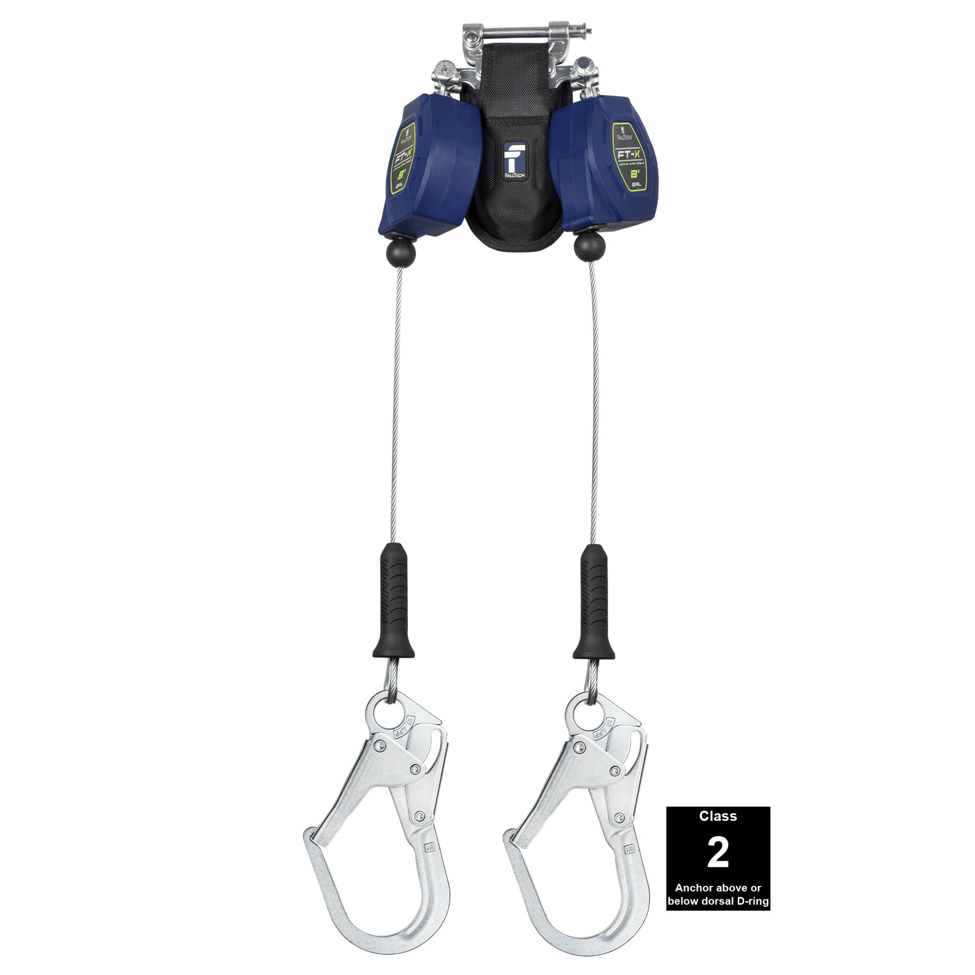 FallTech 8' FT-X Class 2 Twin-leg Leading Edge SRL - Steel Rebar Hooks - 82808TP3