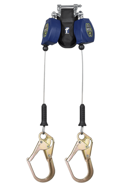 FallTech 8' FT-X Class 2 Twin-leg Leading Edge SRL - Steel Narrow Nose Rebar Hooks with SpeedLink - 82808TP3F