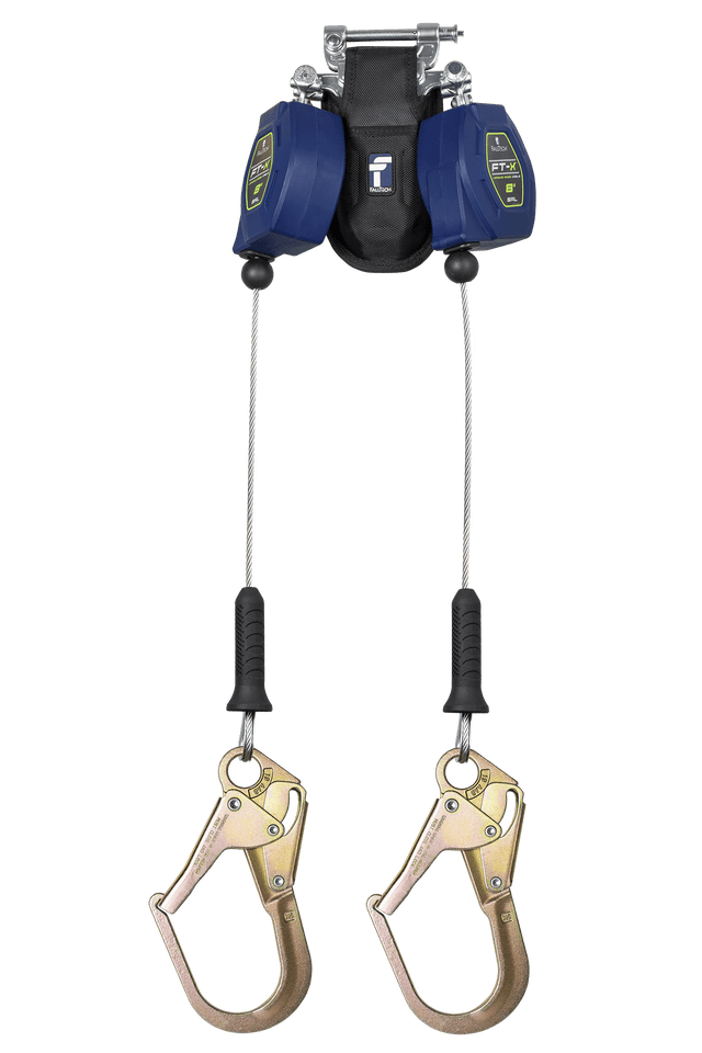 FallTech 8' FT-X Class 2 Twin-leg Leading Edge SRL - Steel Narrow Nose Rebar Hooks with SpeedLink - 82808TP3F