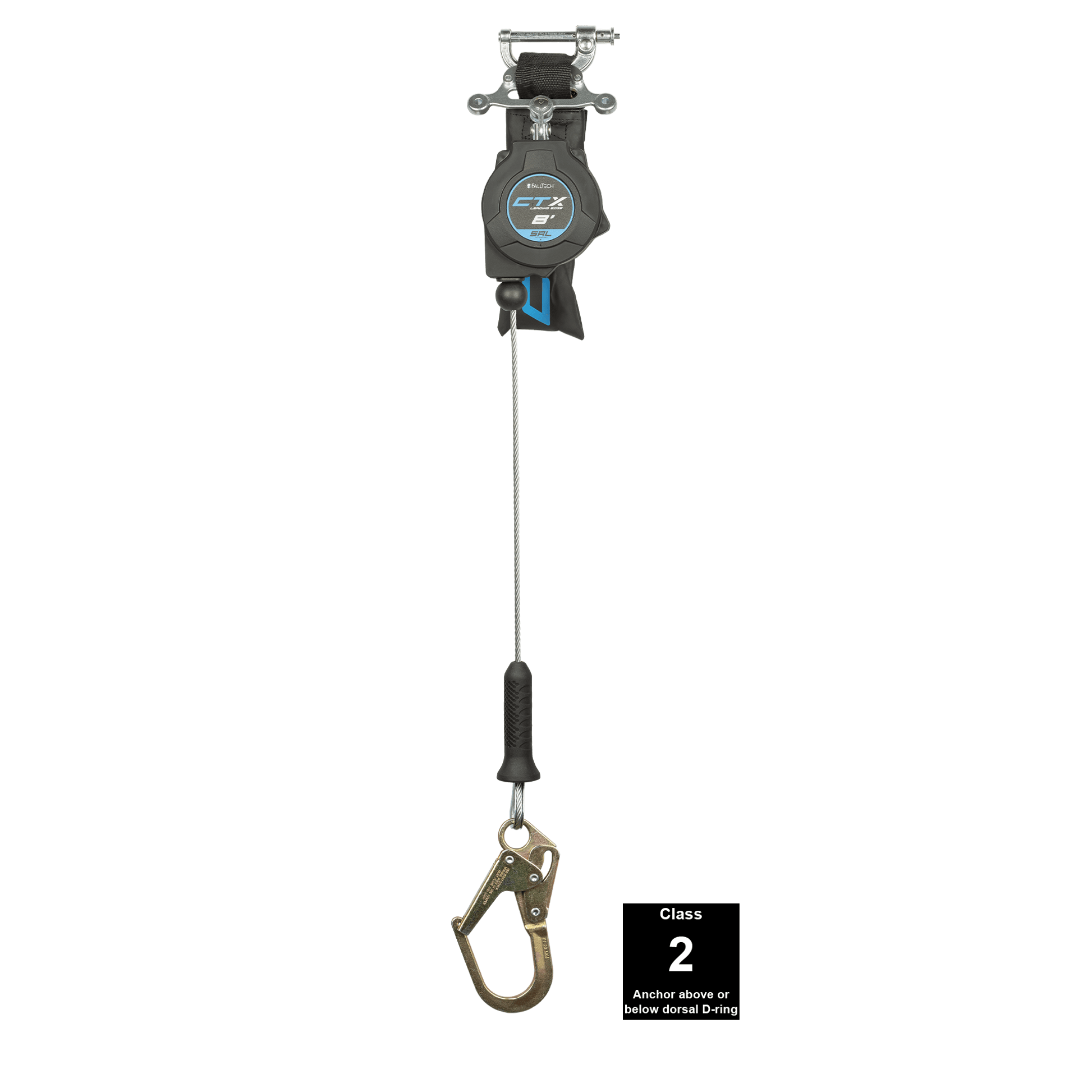 FallTech 8' CTX Cable Class 2 Leading Edge SRL-P Single-leg with Steel Mini Rebar Hook - 83208SP0