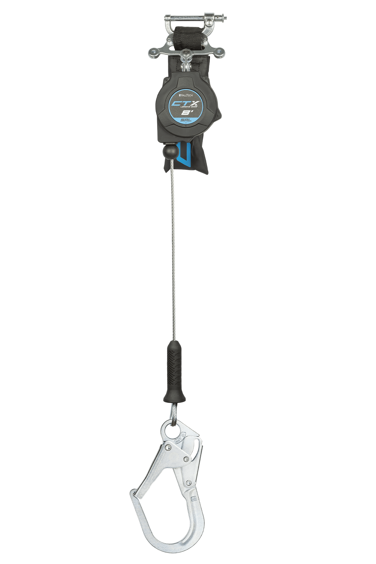 FallTech 8' CTX Cable Class 2 Leading Edge SRL-P Single-leg with Steel Rebar Hook - 83208SP3
